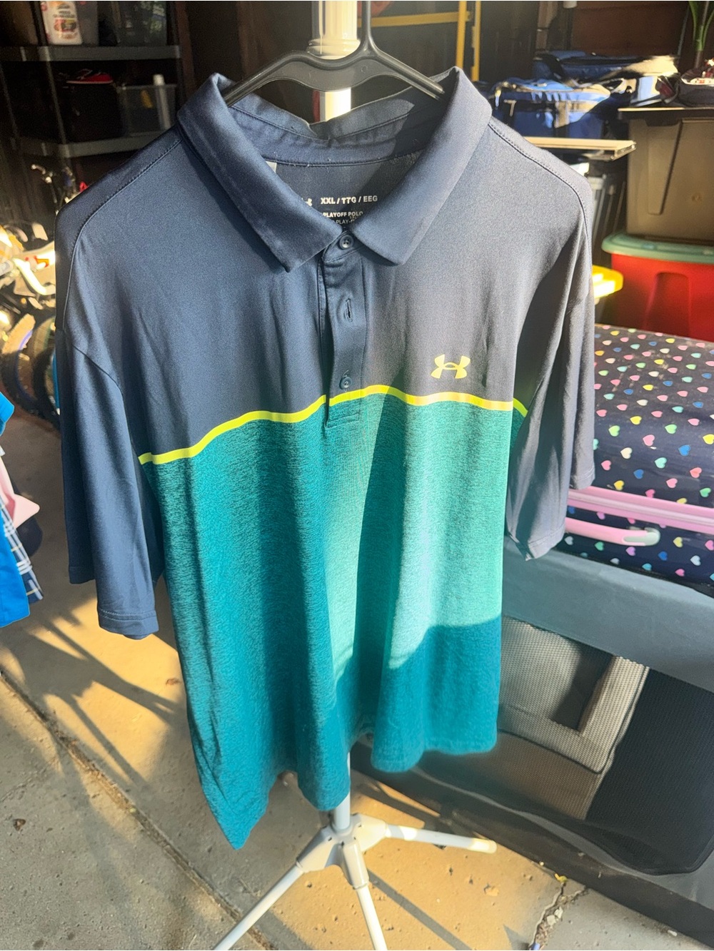 Under Armour “The Playoff Polo” Navy, Teal & Yellow Striped Men's Polo